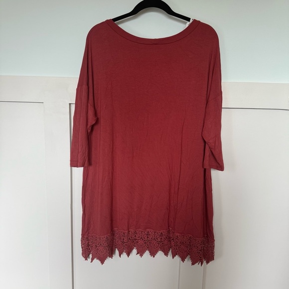 EMERALD TUNIC Top Women's 3X Rust Red Orange Short Sleeve Lace Crochet Trim Y2K - Picture 2 of 7